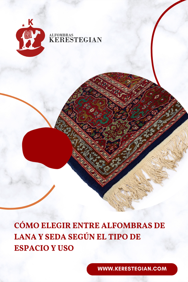 alfombra de lana y seda colocada en un espacio interior elegante