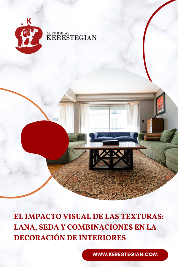 Alfombra artesanal de lana y seda mostrando materiales de calidad