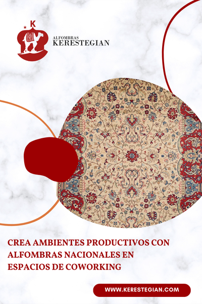 Espacio de coworking con alfombras nacionales y diseño moderno.