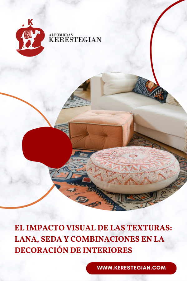 Alfombra de lana y seda destacando sus texturas en un salón elegante