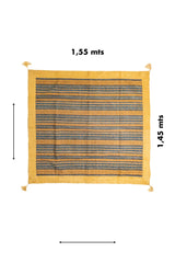 Textil decorativo Kayseri de 1,55 x 1,45 m en amarillo y azul con diseño de rayas