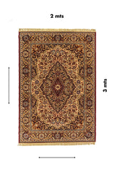 Alfombra oriental rectangular de 2 x 3 metros con diseño clásico floral y referencia visual de medidas