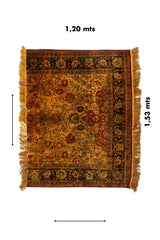 Alfombra Ispahan Seda Fragmento rectangular medida 1.20 x 1.53 mts con diseño floral