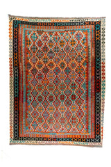 Alfombra Kilim rectangular multicolor con diseño geométrico 