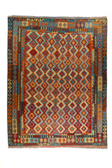 Alfombra Kilim multicolor rectangular de 3 x 4 mts con diseño geométrico tribal