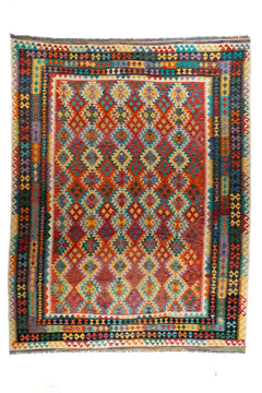Alfombra Kilim multicolor y estilo tradicional