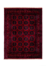 Alfombra Persa Afgan rectangular en tonos rojo y bordó con diseño geométrico tradicional