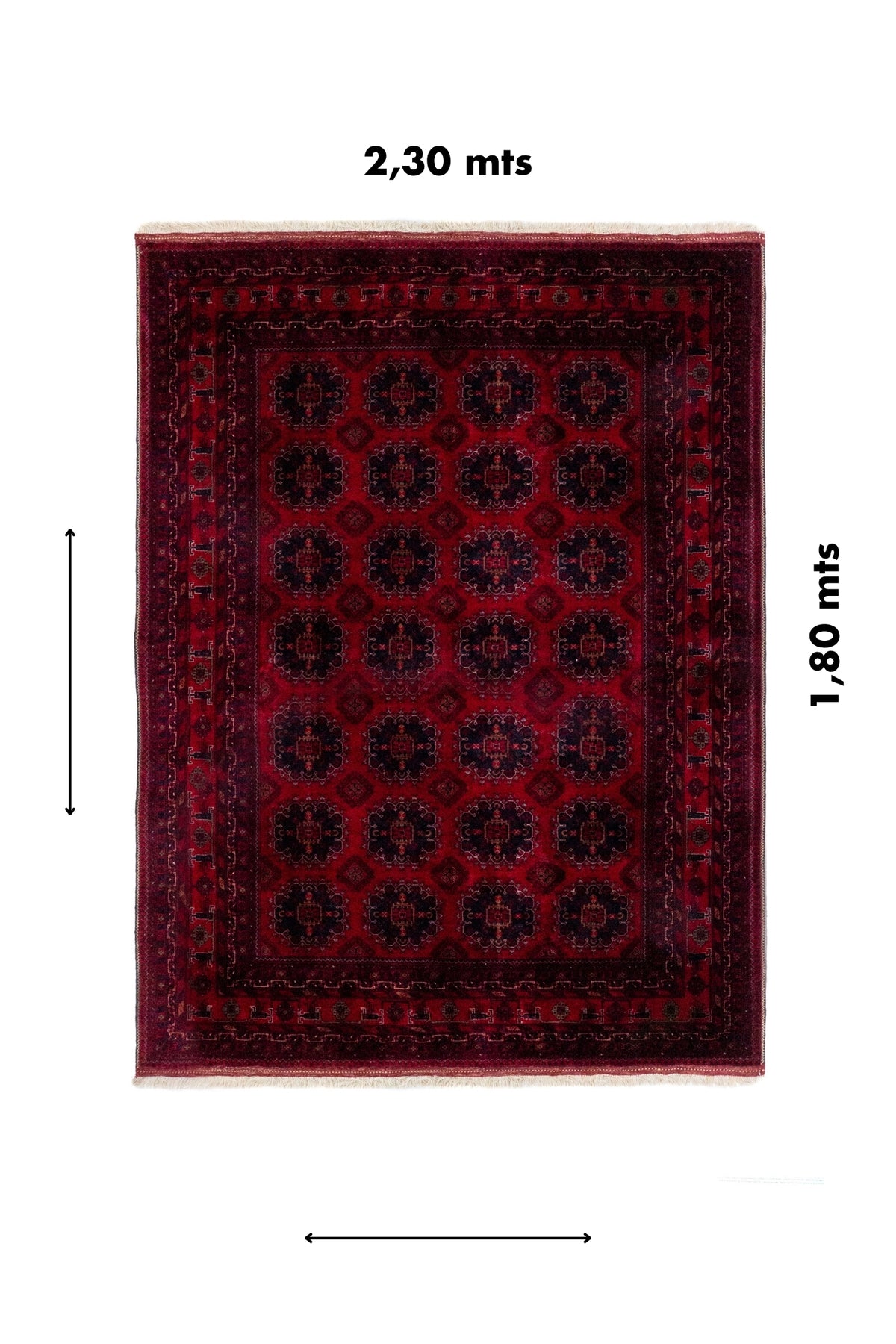 Alfombra Persa Afgan rectangular de 2.30 x 1.80 mts en tonos rojo y negro