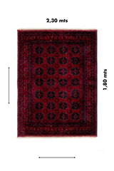 Alfombra Persa Afgan rectangular de 2.30 x 1.80 mts en tonos rojo y negro