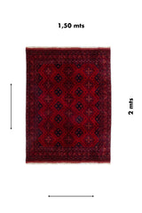 Alfombra Persa Afgan rectangular roja medida 1.50 x 2 mts con diseño geométrico