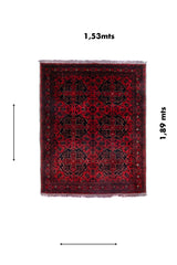 Alfombra Persa Afgan rectangular roja medida 1.53 x 1.89 mts con diseño floral tradicion