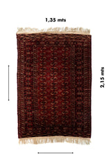 Alfombra persa Bukara Antik rectangular de 1.35 x 2.15 mts en color rojo 