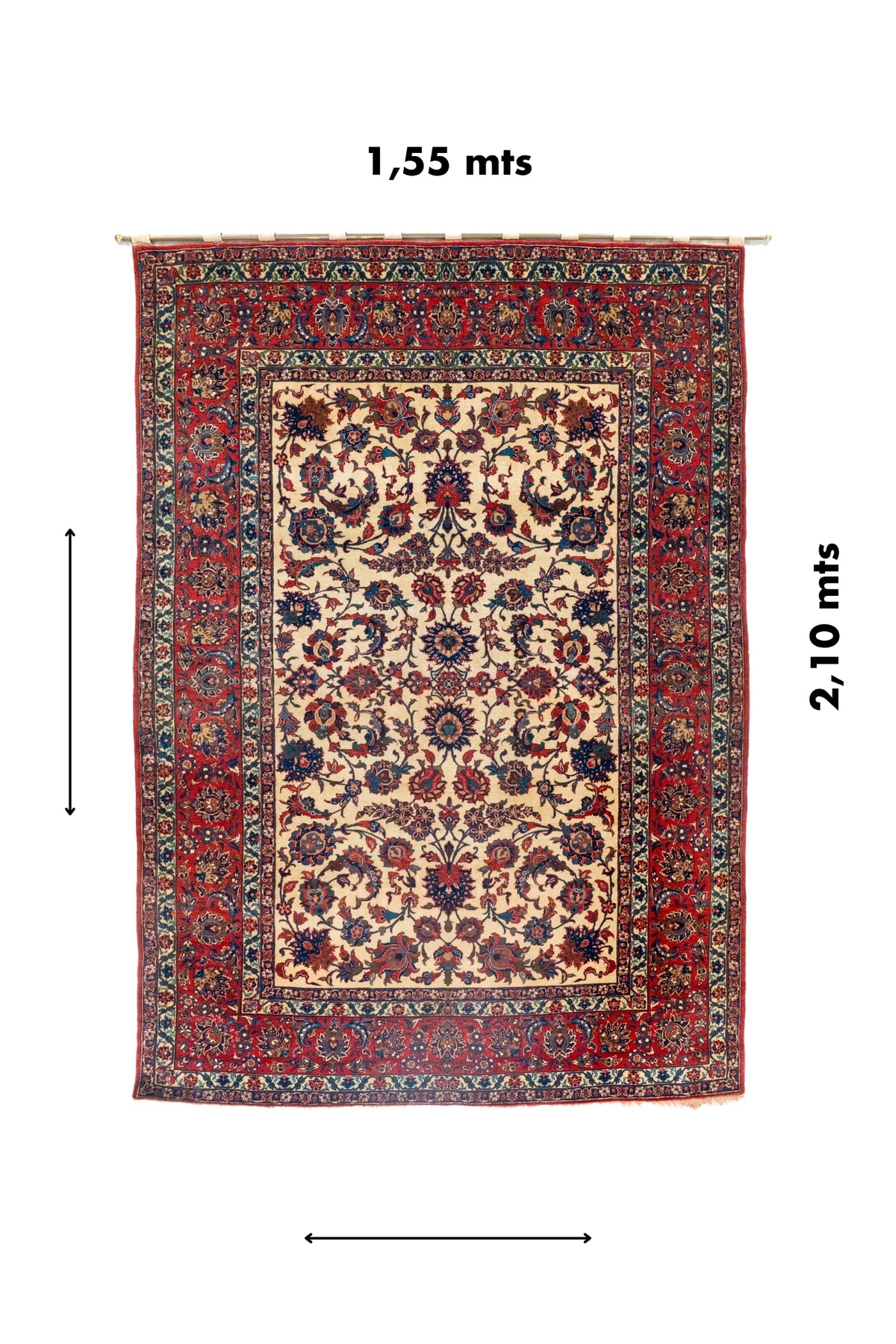 Alfombra Persa Ispahan Antik de 1,55 x 2,10 mts con diseño floral tradicional