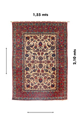 Alfombra Persa Ispahan Antik de 1,55 x 2,10 mts con diseño floral tradicional