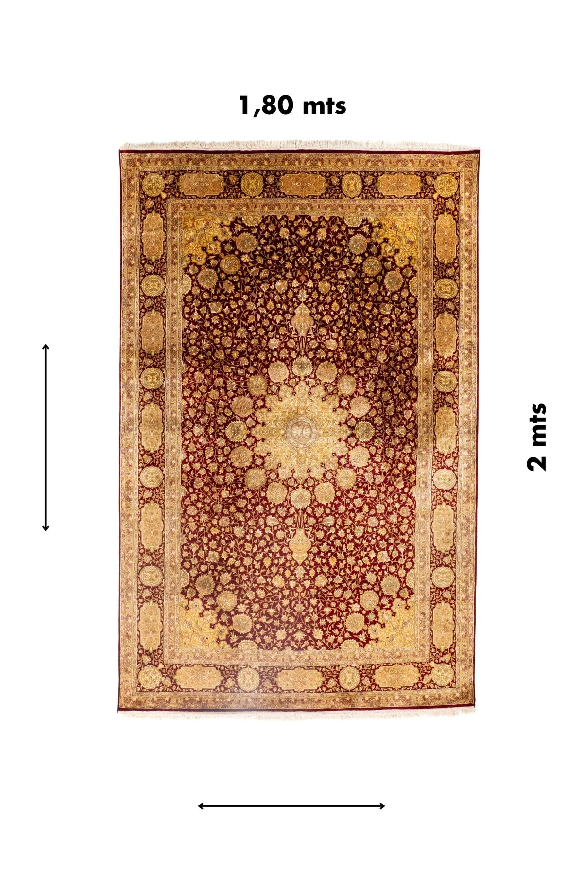 Alfombra Persa Ispahan Seda rectangular medida 1.80 x 2 mts con diseño floral clásic