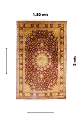 Alfombra Persa Ispahan Seda rectangular medida 1.80 x 2 mts con diseño floral clásic