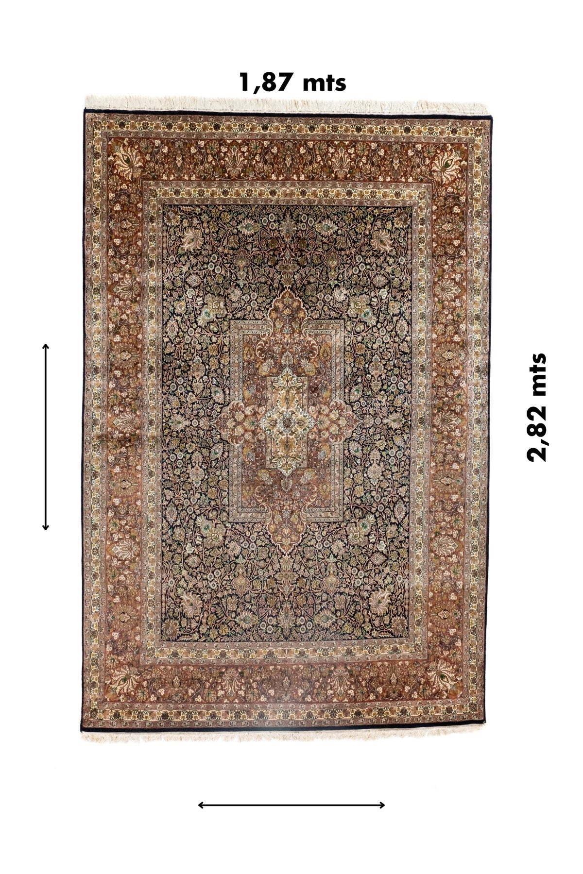 Alfombra Persa Ispahan Seda rectangular medida 1,87 x 2,82 mts con diseño floral clásico