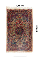 Alfombra persa Kirman Antik rectangular de 1.45 x 2.30 mts con diseño floral tradicional