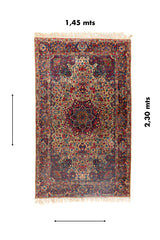 Alfombra persa Kirman Antik rectangular de 1.45 x 2.30 mts con diseño floral vintage