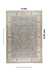 Alfombra Persa Nain rectangular de 3 x 4,35 mts en tonos celeste y beige
