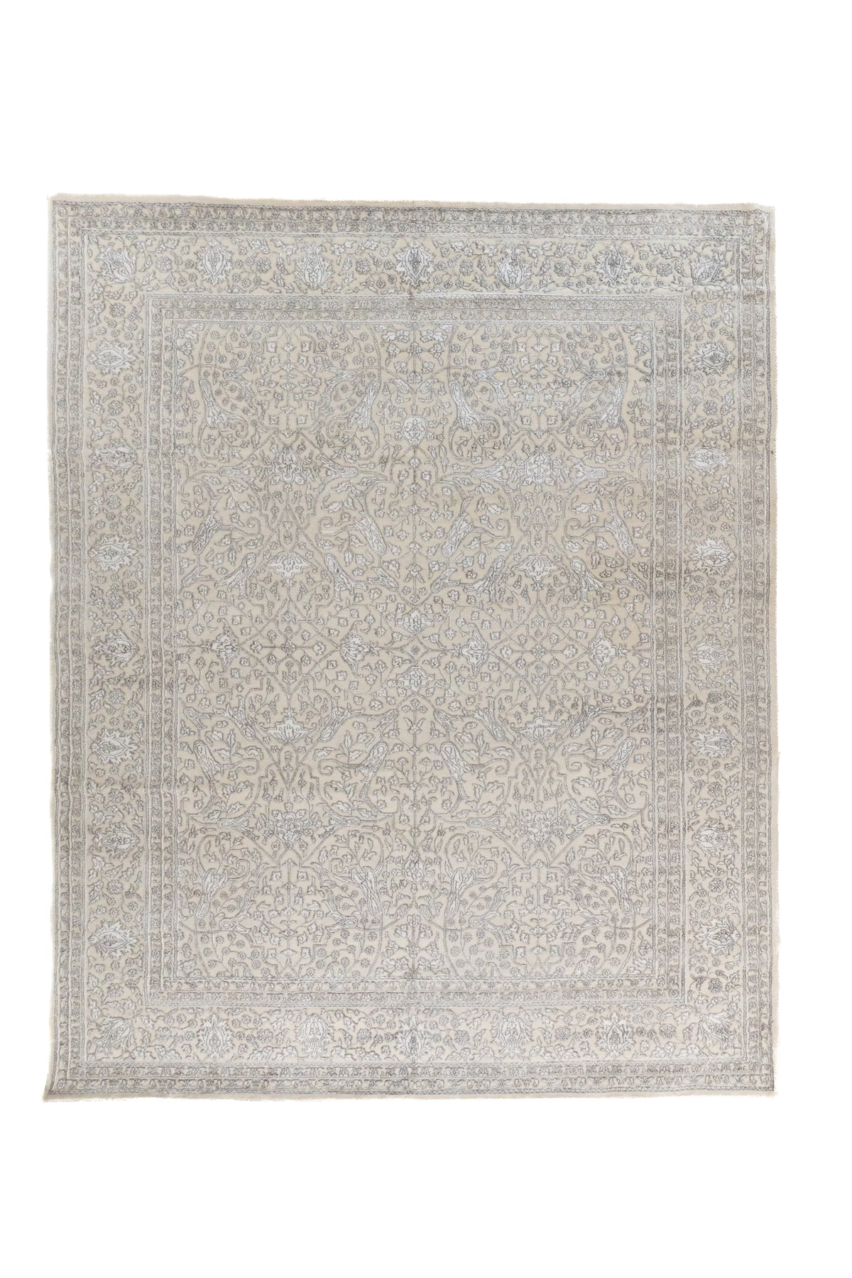 Alfombra Persa Nain rectangular beige con diseño floral clásico