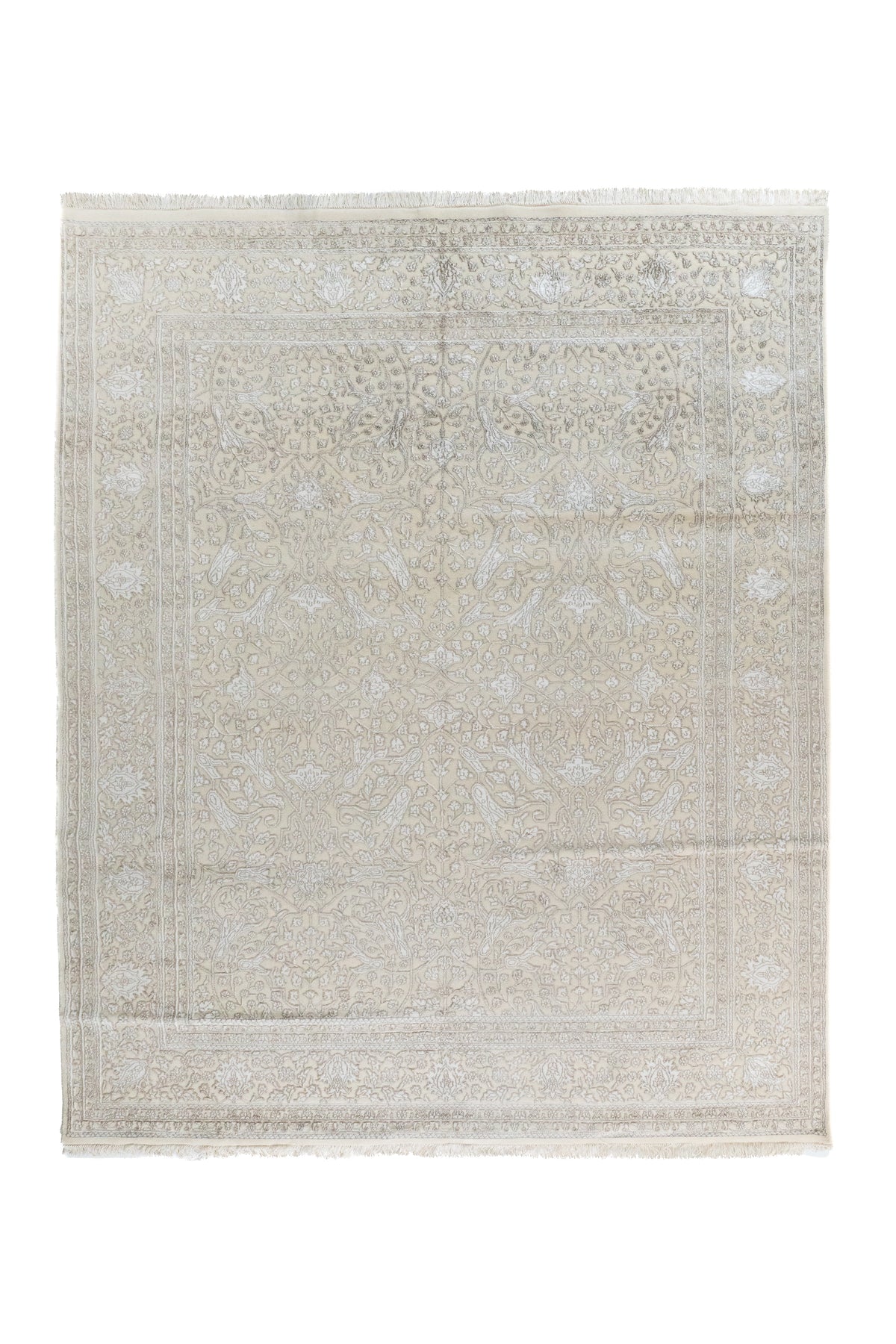 Alfombra Persa Nain rectangular beige con diseño floral clásico en tonos claros