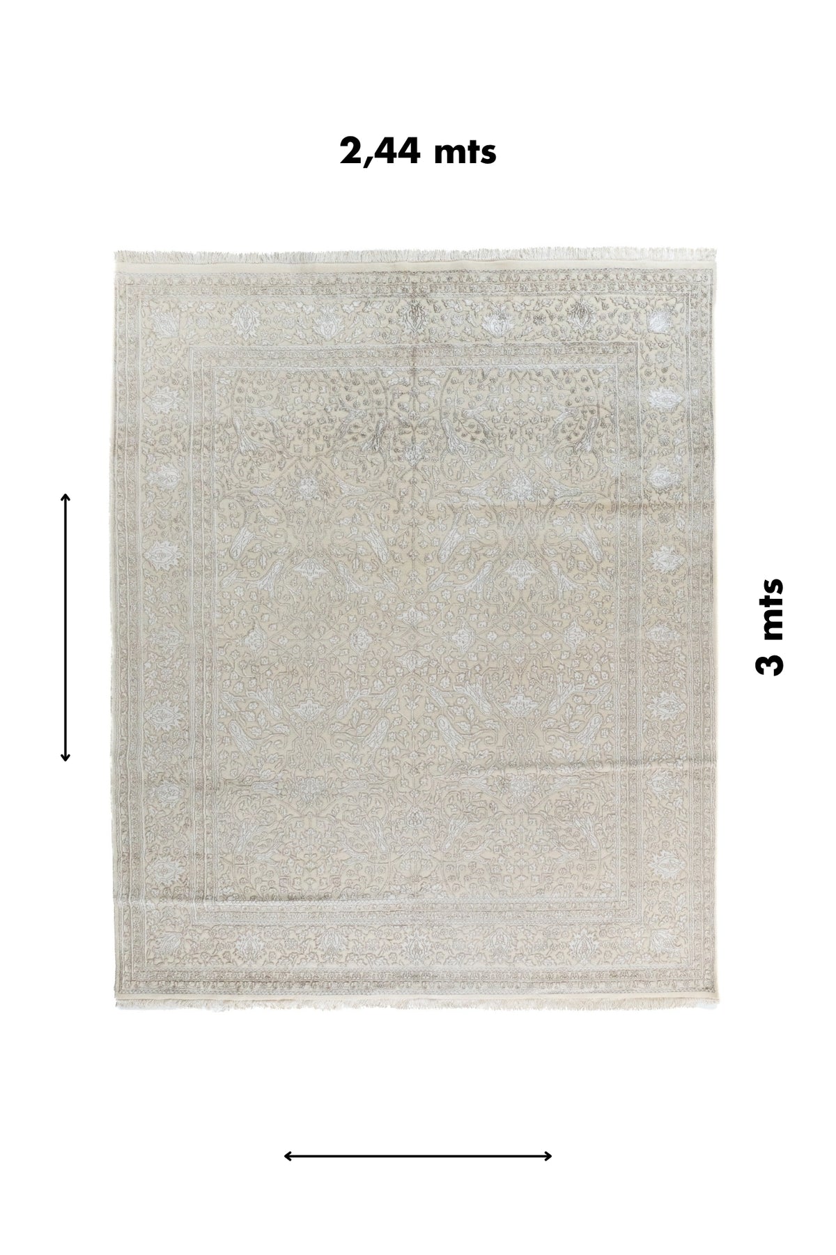 Alfombra Persa Nain rectangular de 2,44 x 3 mts con diseño floral claro