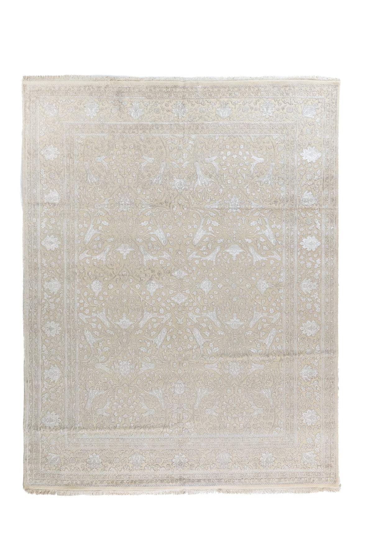 Alfombra Persa Nain rectangular beige con diseño floral clásico en tonos claros
