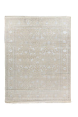 Alfombra Persa Nain rectangular beige con diseño floral clásico en tonos claros