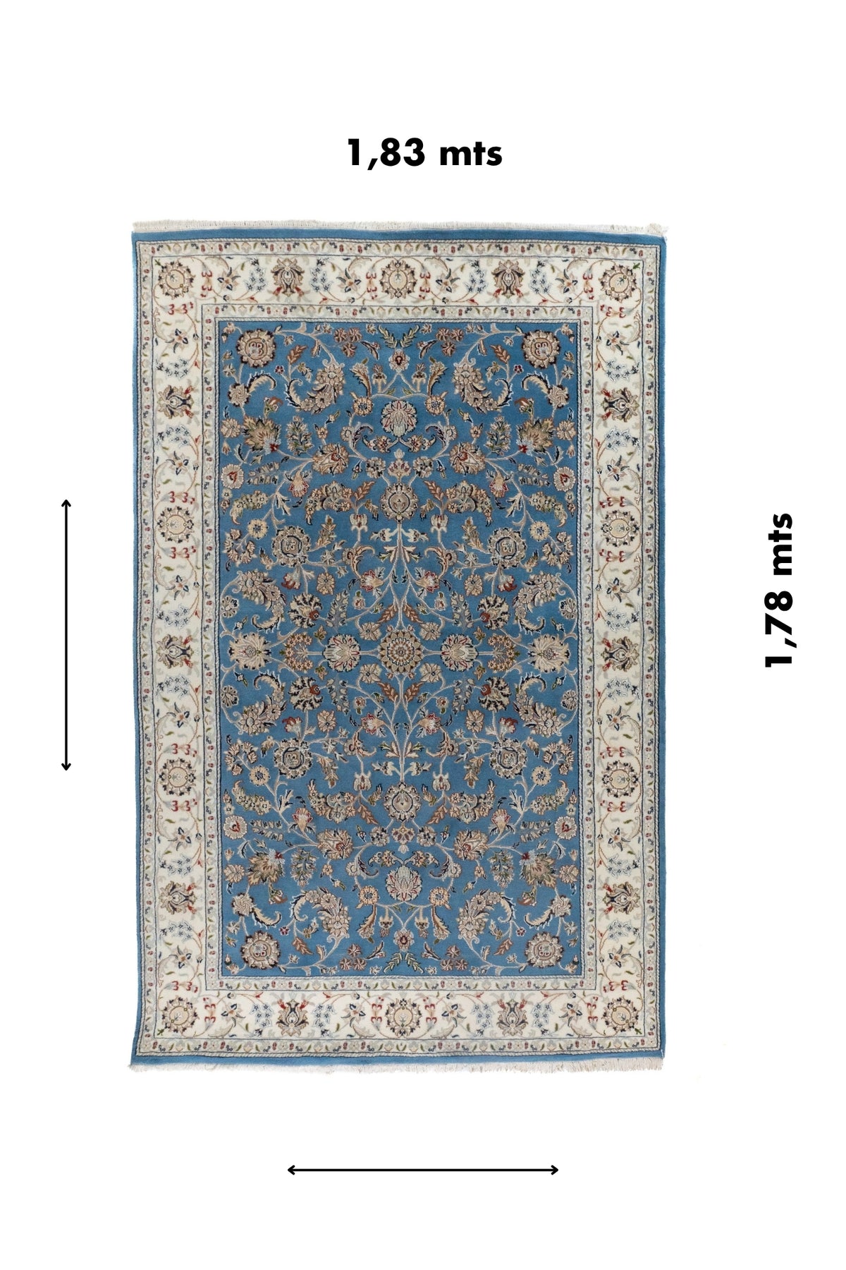 Alfombra Persa Nain de 1.83 x 1.78 mts en tonos celeste y blanco