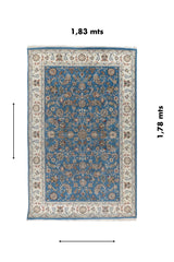 Alfombra Persa Nain de 1.83 x 1.78 mts en tonos celeste y blanco