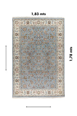 Alfombra Persa Nain de 1,83 x 1,78 mts en tonos celeste, gris y beige