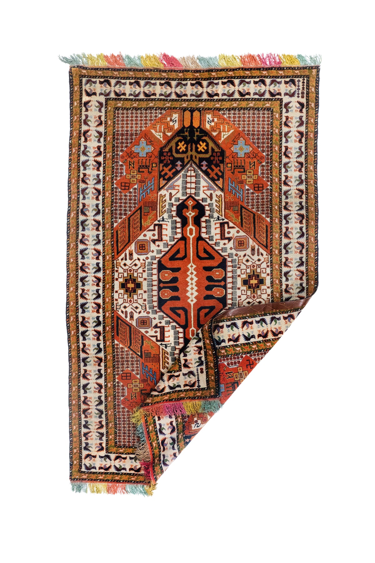 Alfombra Persa Sarouk con esquina doblada y diseño geométrico de inspiración tradicional