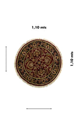 Alfombra redonda clásica de 1,10 metros en tonos rojo y negro con diseño oriental floral.