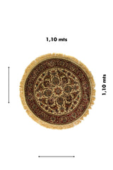Alfombra redonda clásica de 1,10 metros en tonos beige y rojo con diseño oriental floral.
