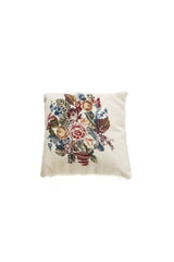 Almohadón persa gobelino con fondo blanco y diseño floral multicolor