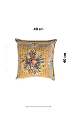 Almohadón floral de 40 x 40 cm en tonos beige, dorado y celeste