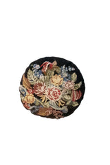 Almohadón persa gobelino negro redondo con diseño floral multicolor