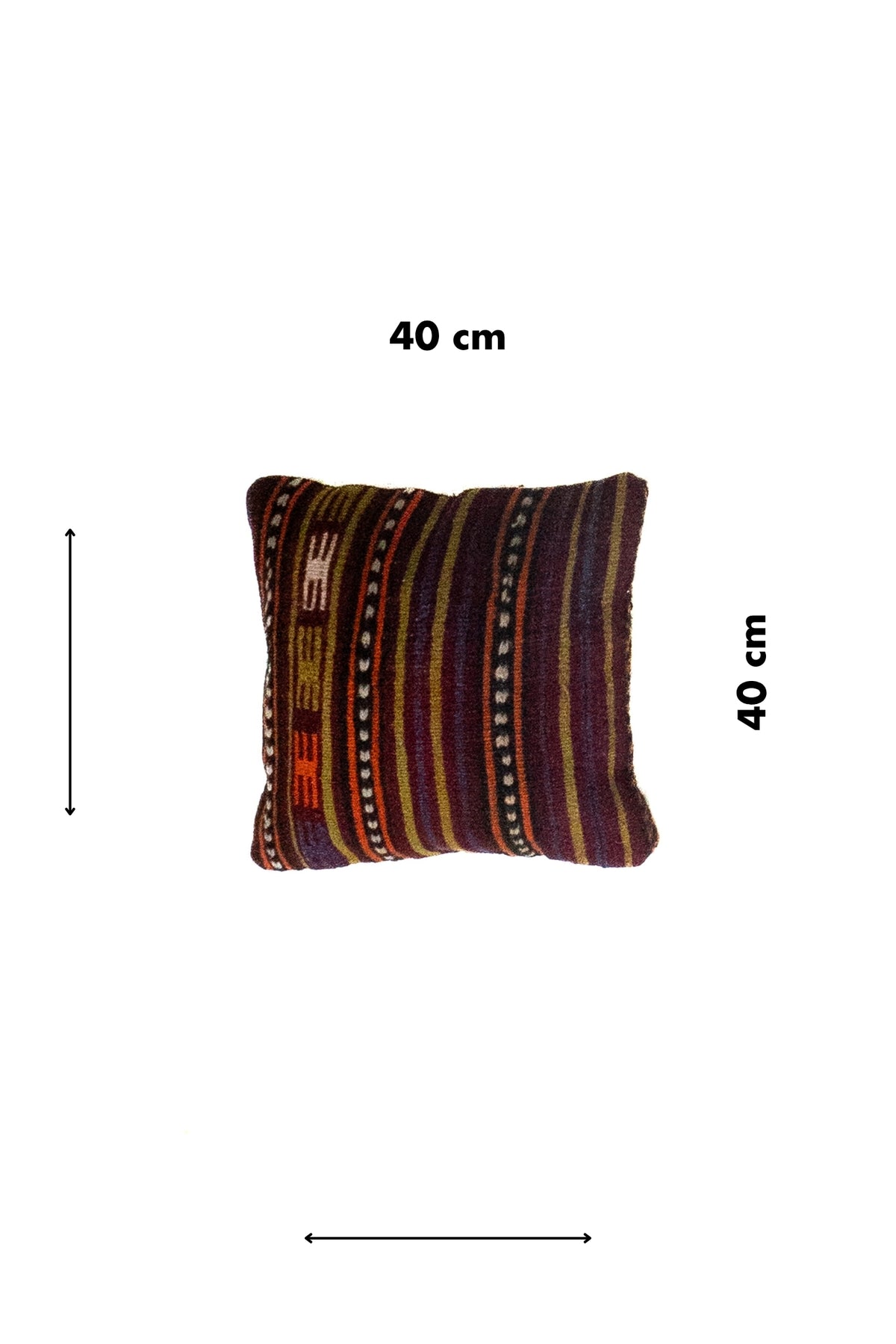 Almohadón cuadrado bordo 40 x 40 cm con diseño de rayas estilo persa kilim