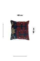 Almohadón cuadrado de 40 x 40 cm estilo persa kilim con diseño geométrico azul y tonos cálidos