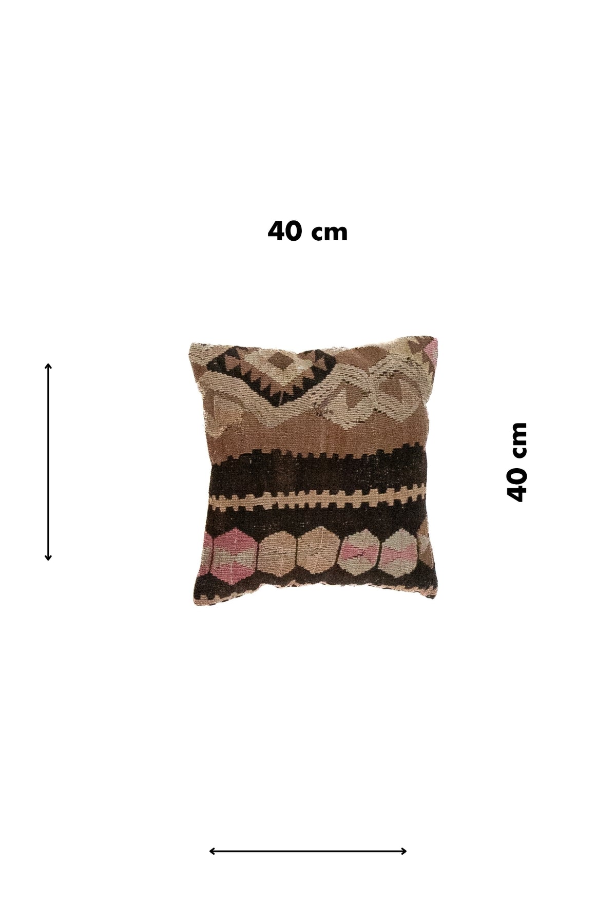 Almohadón cuadrado de 40 x 40 cm estilo persa kilim con motivos geométricos en marrón oscuro