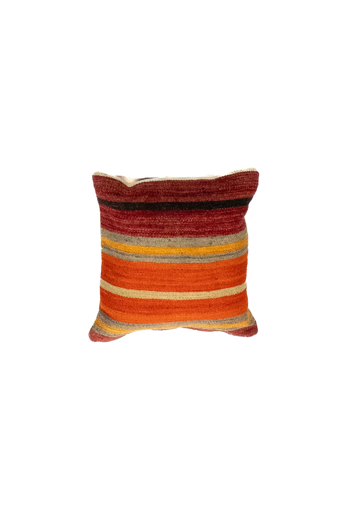 Almohadón persa kilim con diseño de rayas en tonos naranja y rojo 