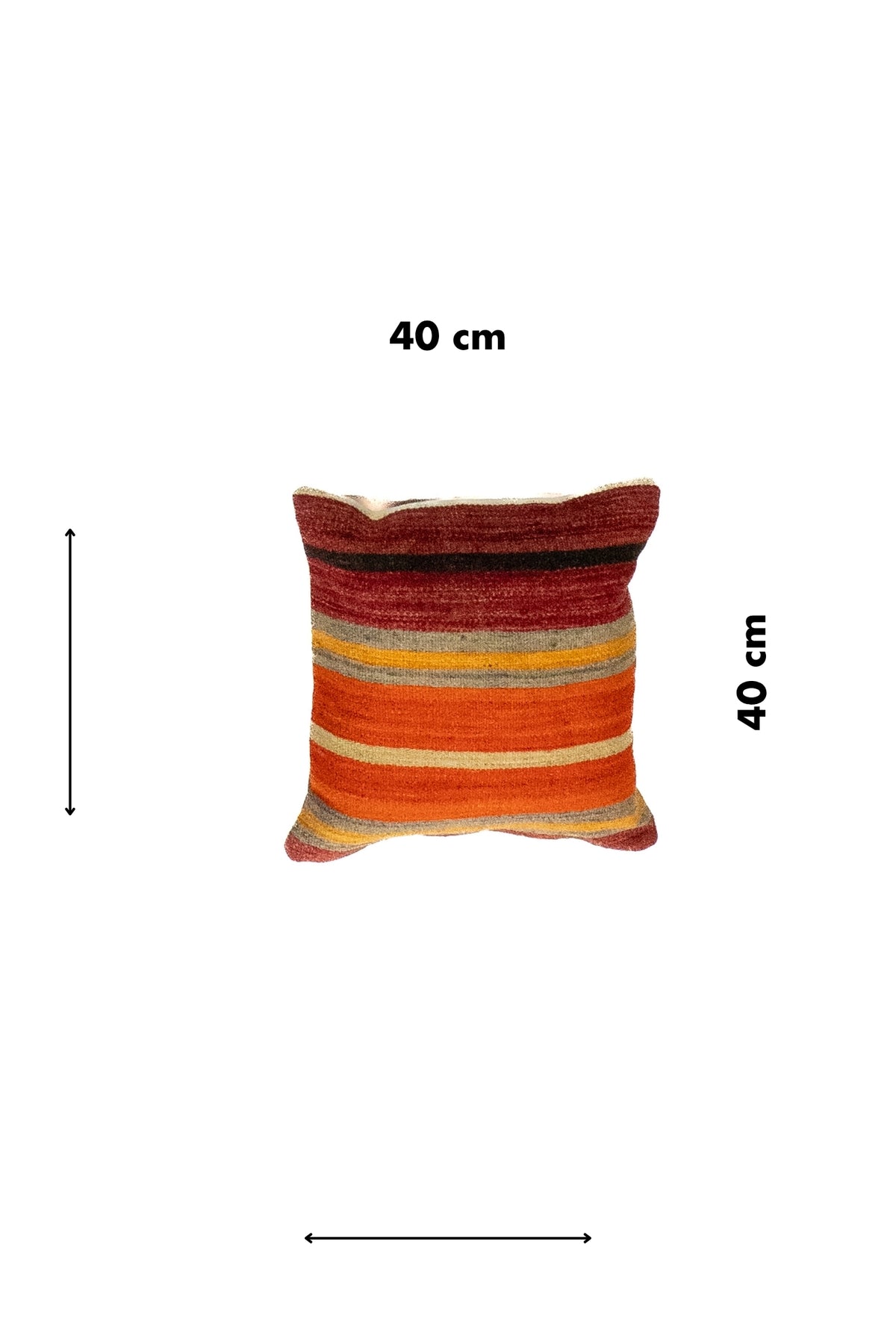 Almohadón cuadrado de 40 x 40 cm estilo persa kilim con rayas cálidas y detalles oscuros