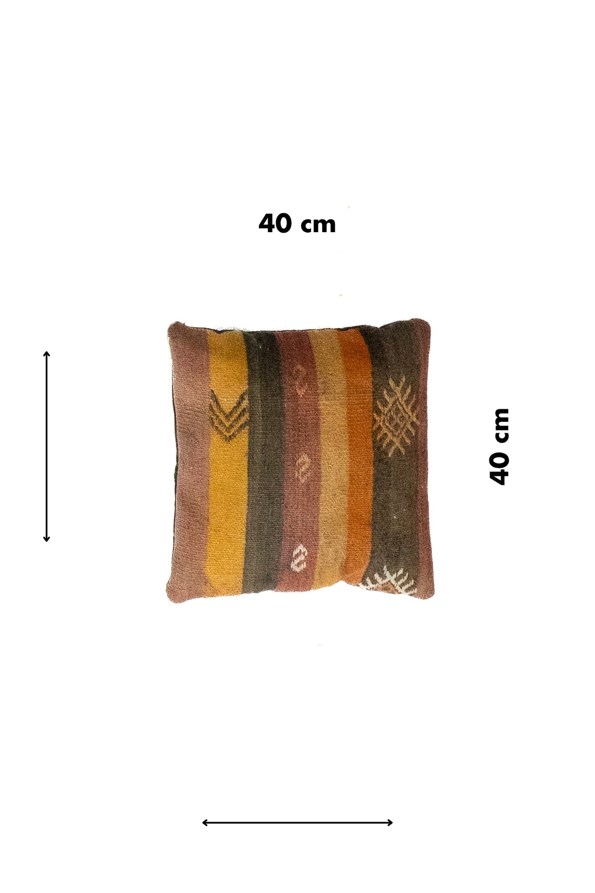 Almohadón cuadrado de 40 x 40 cm estilo persa kilim con rayas amarillas, rojo y marrones