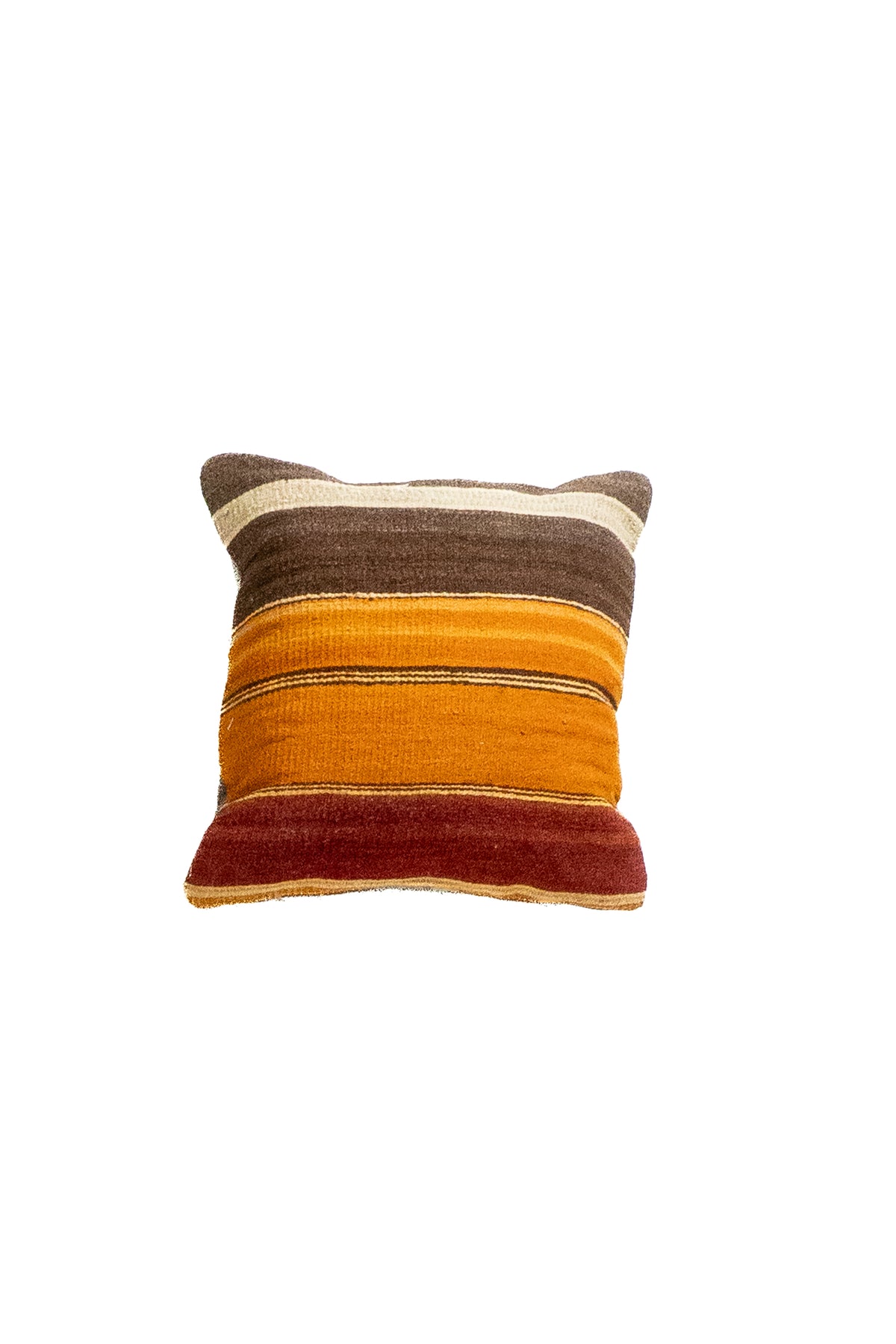 Almohadón persa kilim con rayas marrones, naranjas y rojas