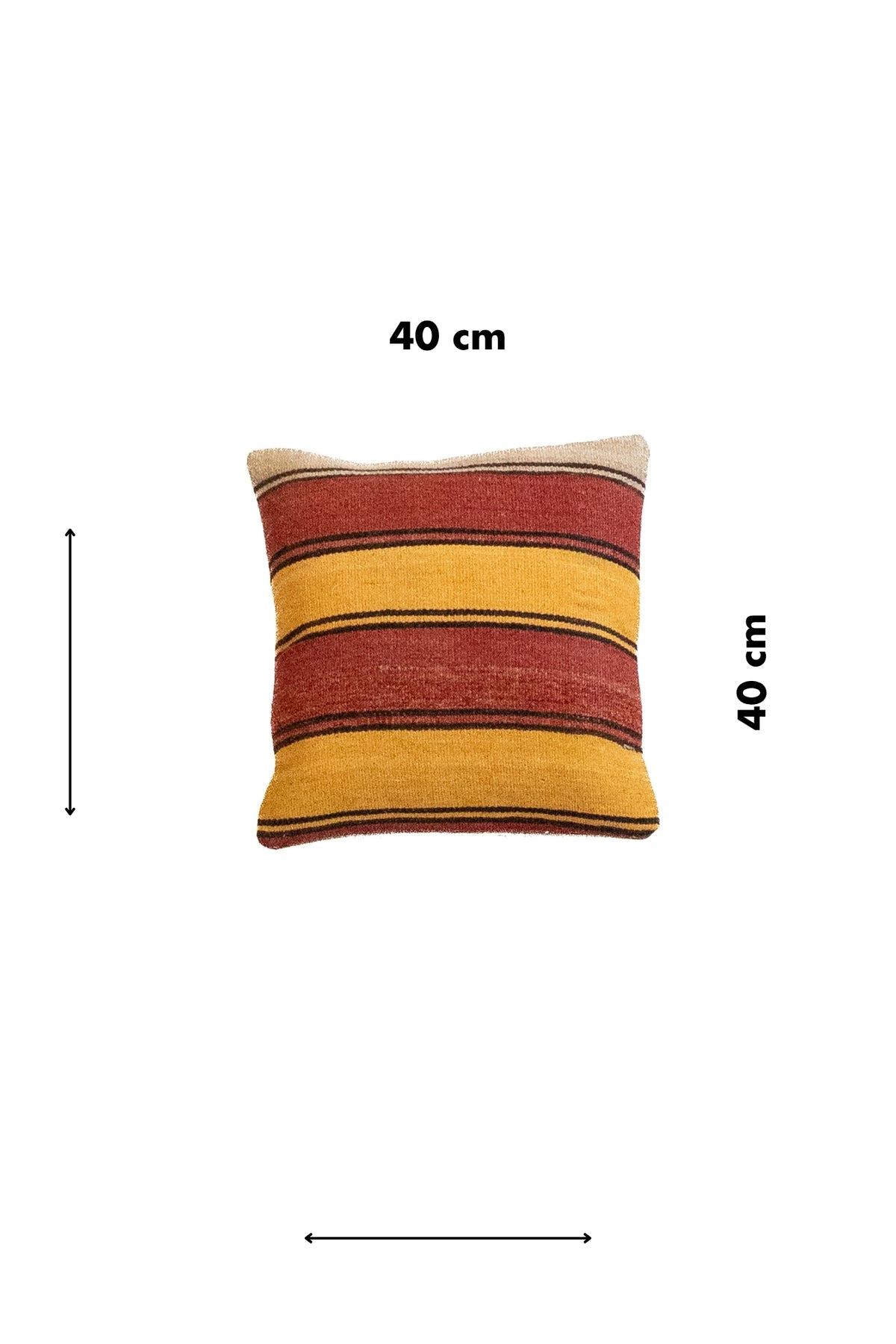 Almohadón cuadrado de 40 x 40 cm estilo persa kilim con franjas rojas y amarillas