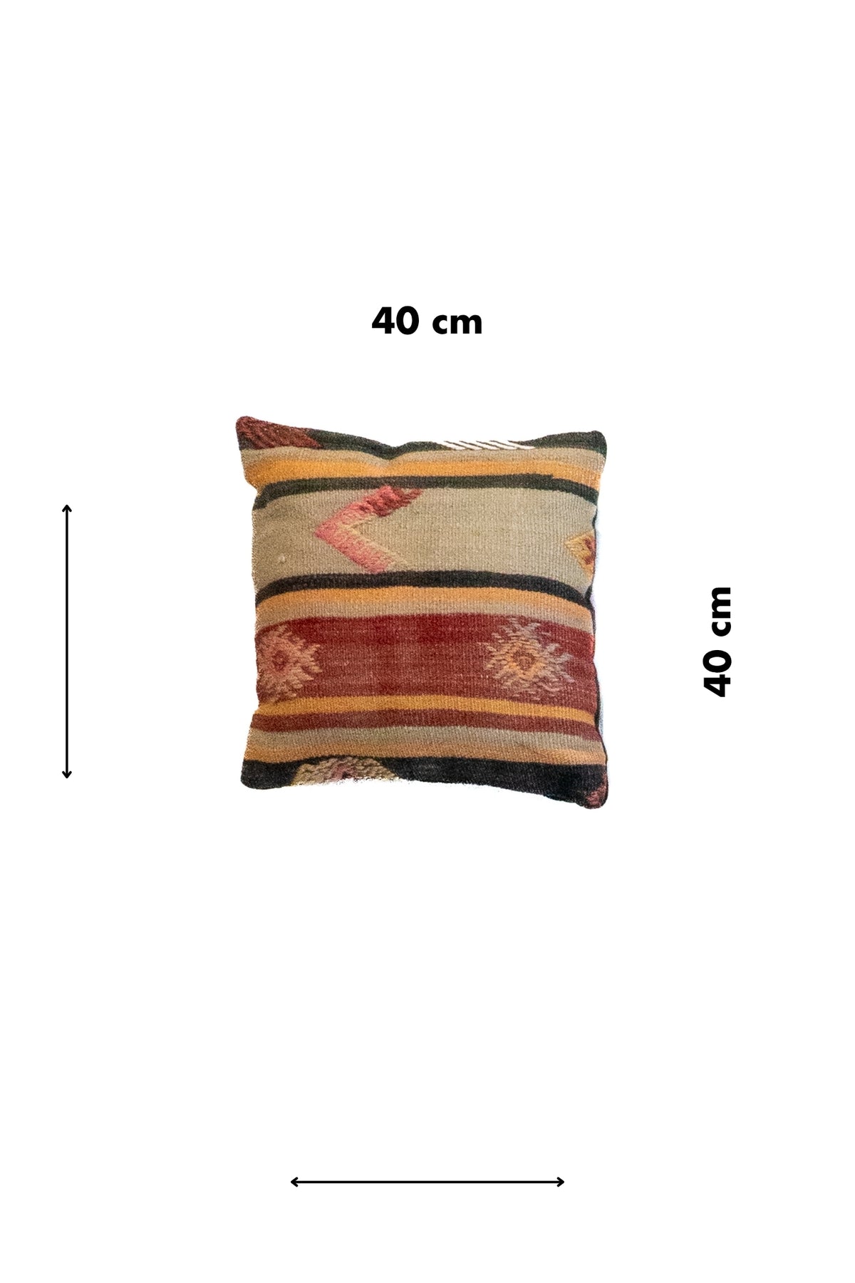 Almohadón cuadrado de 40 x 40 cm estilo persa kilim con diseño de rayas verdes, beige y rojo