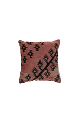 Almohadón persa kilim rosado 40 x 40 cm con diseño geométrico negro sobre fondo rosa
