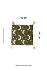 Almohadón cuadrado Kayseri Luna Verde de 40 x 40 cm con diseño de lunas y borlas