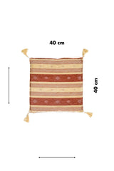 Almohadón beige de 40 x 40 cm con diseño de rayas horizontales y motivos geométricos